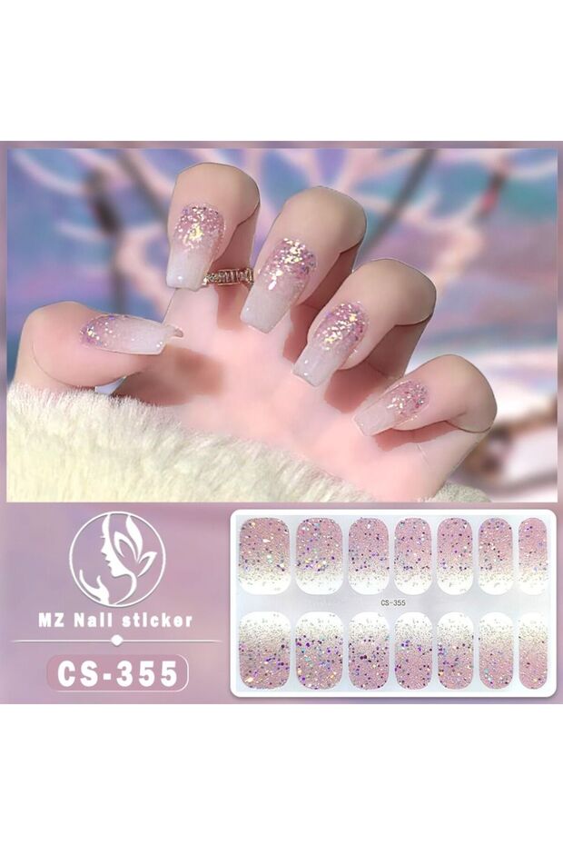 CS-355 14Tips Foil Gel Nail Stickers Semi Cured Gel Nail Stickers Glittering Nail Art Stickers Self-