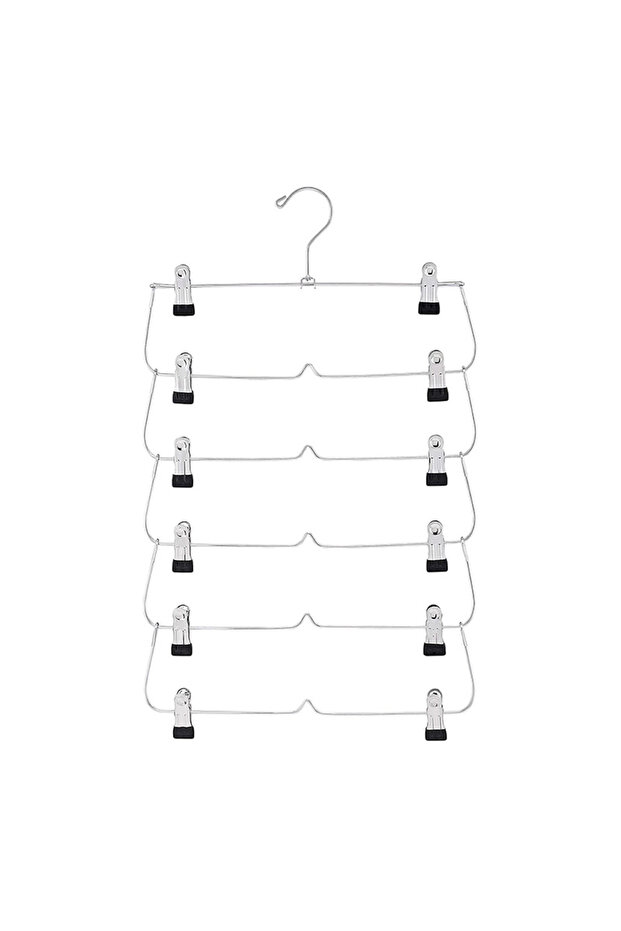 6 Layer Black 6-Tier Skirt Hangers with Clips Pant Space Saving Multiple in One Clothes with Clip Mu