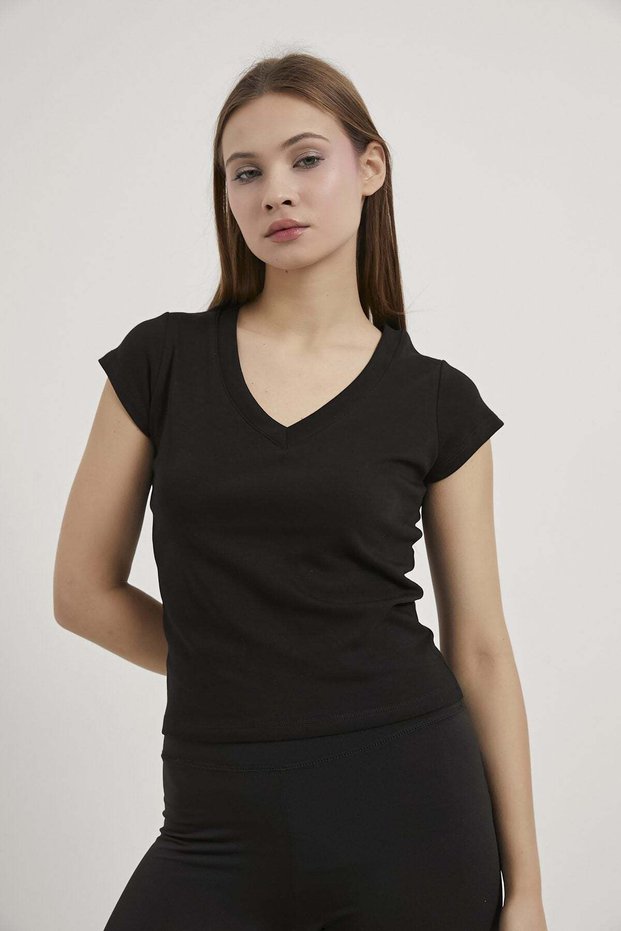 Armalife 26652 v neck Stretchy Cropped women's t-shirt