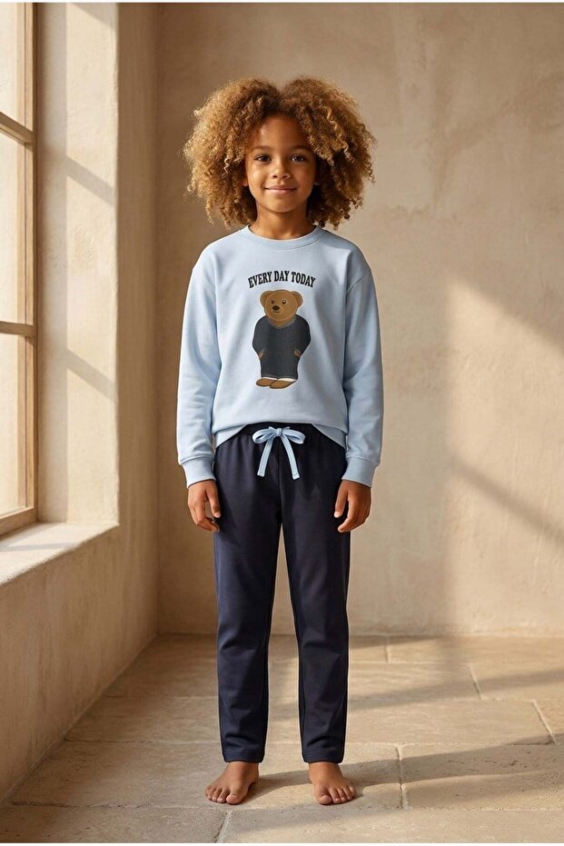 Boy's Teddy Pajama Bottom Navy Blue