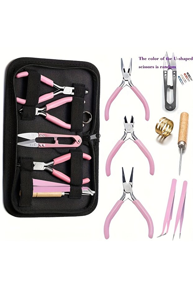 9pcs-pink Stainless Steel Jump Ring Opening Closing Finger Jewelry Tools Round Circle Bead Plier for