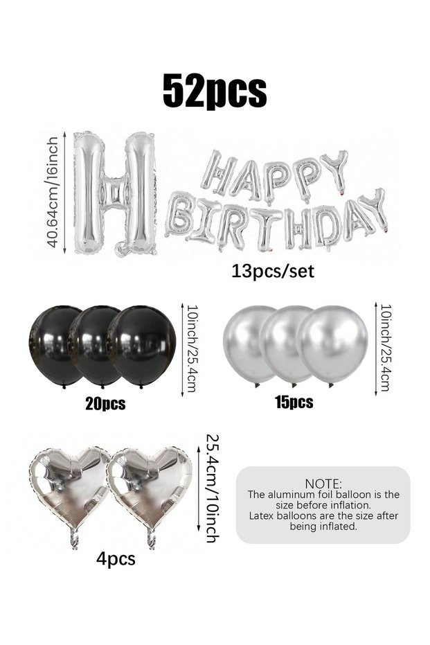 Other 52pcs 52pcs Silver and Black Birthday Balloon Set, Suitable for Birthday Parties, Coming-of-Ag
