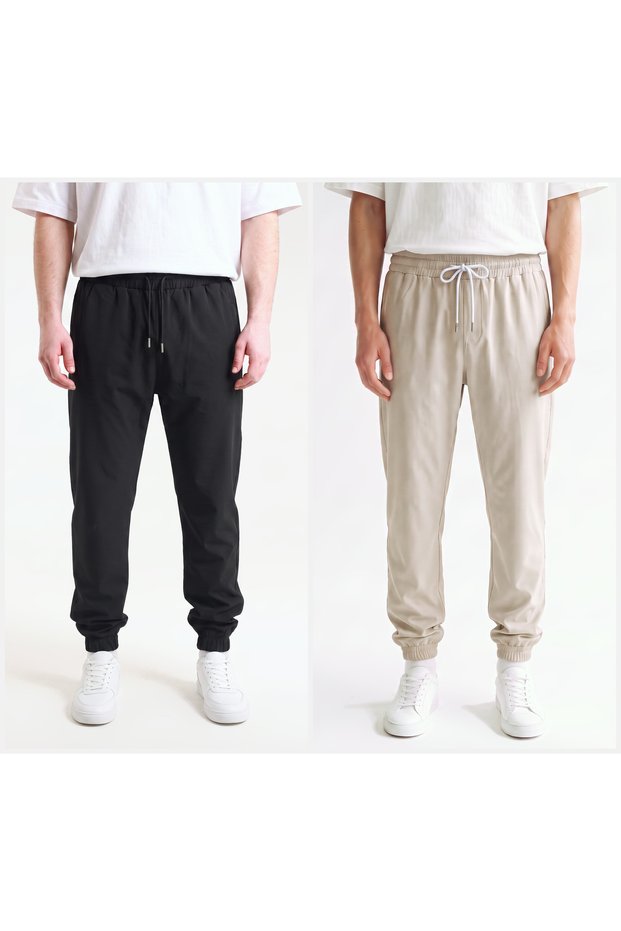 Men's 2-Piece Parachute Fabric Trousers with Elasticated Legs and Zippered Back Pockets