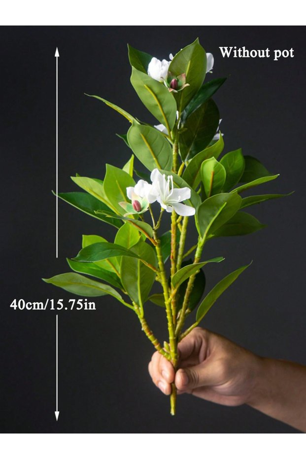 40cm White 21-40cm Artificial Azaleas Plants Fake Tree Tropical Palm Leaves Faux Ficus with Flower