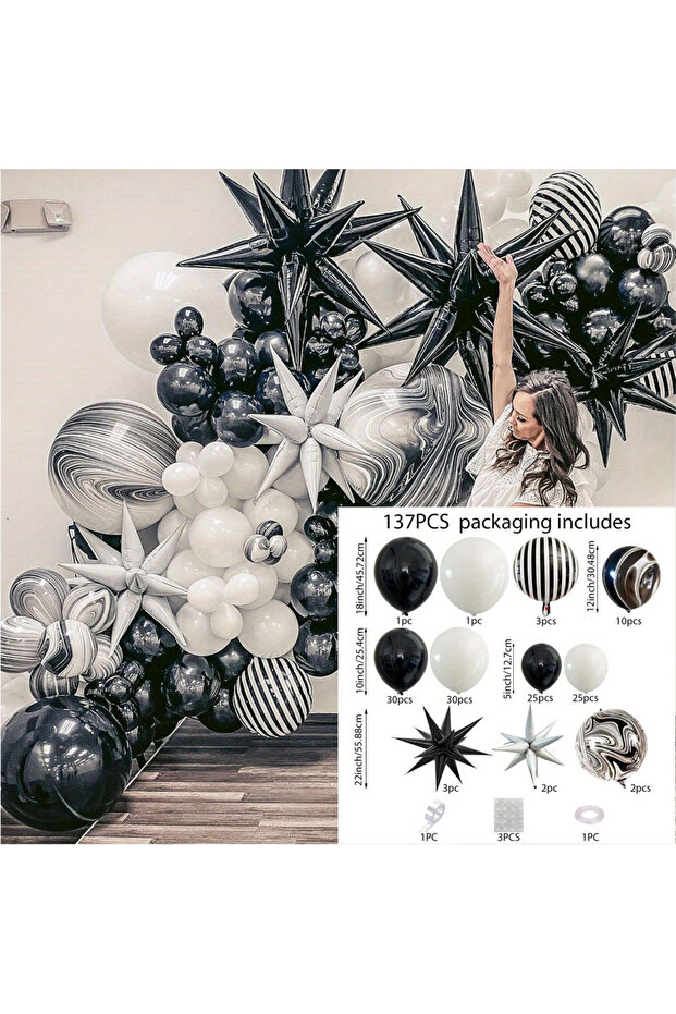 Other MULTI 137PCS Black and White Balloon Garland Arch Kit for Birthday Weddings Disco Parties and