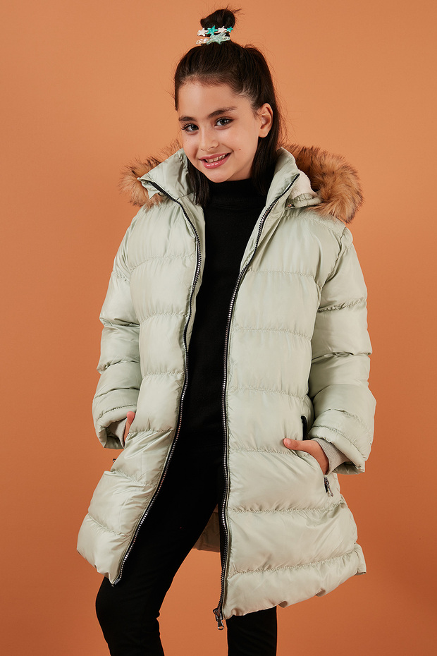 Plush Lined Removable Hooded Water Resistant Coat Girl's COAT 5761910