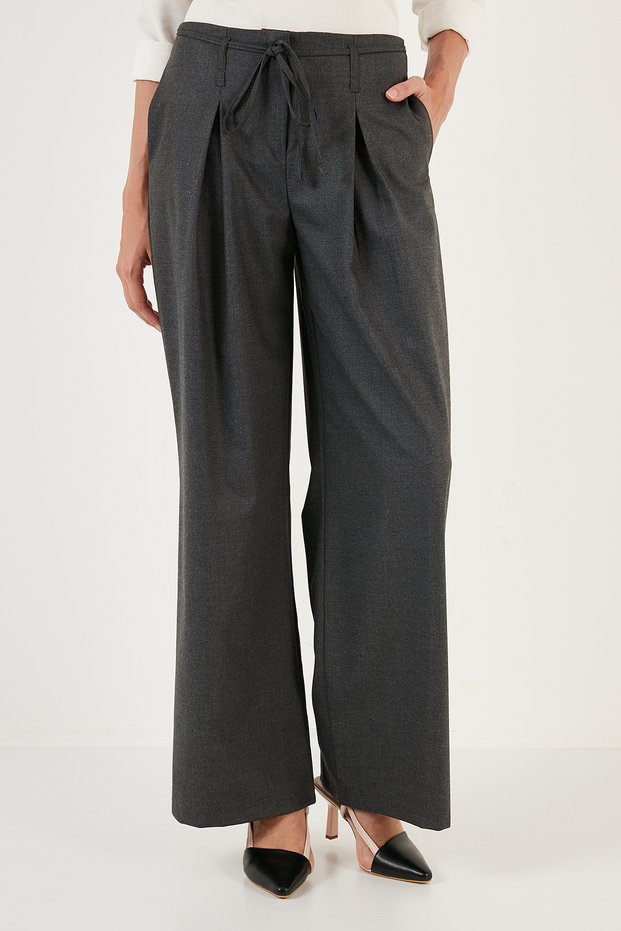 Regular Fit High Waist Wide Leg Pleated Palazzo Pants TROUSERS 611PL00198