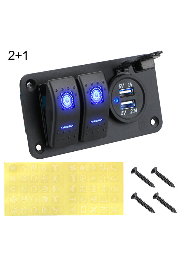 2 and 1 12V 24V Car Switch Panel 2/3 Gang Waterproof Light Toggle Control Digital Voltmeter Dual USB