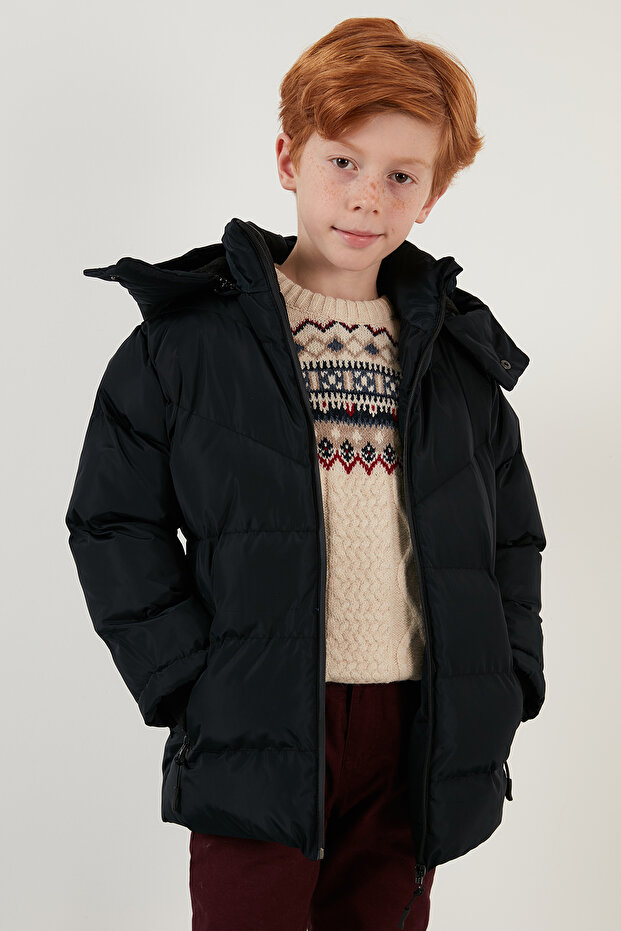 Plush Lined Removable Hooded Winter Coat with Pockets Boys' Coat 5761587