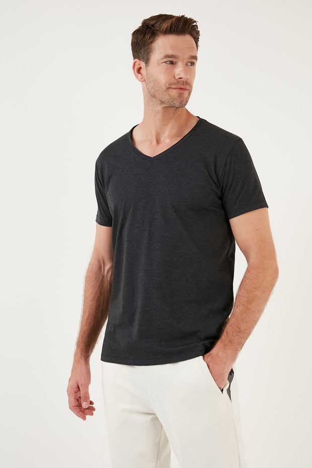 100% Cotton Slim Fit V-Neck Basic T Shirt Men's T SHIRT 5412001