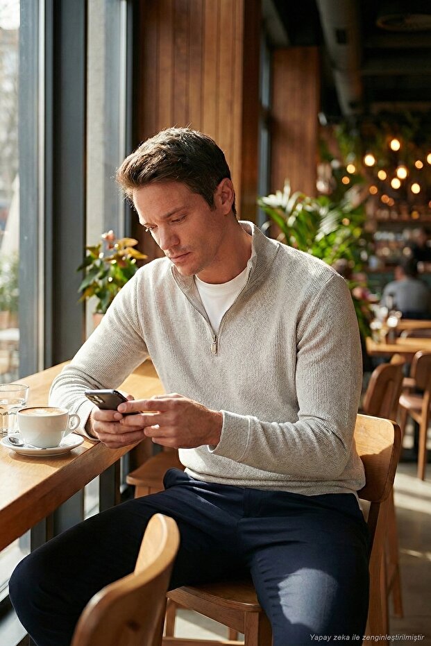 Cotton Relaxed Fit Half Zipper Crew Neck Knitted Sweat Men's Sweat 5901076