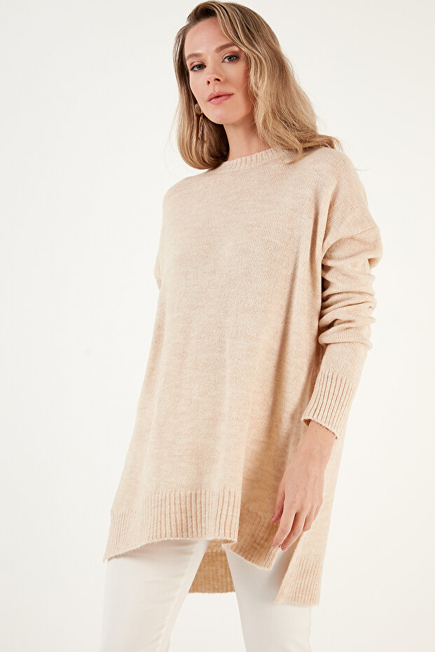 Relaxed Cut Slit Detailed Crew Neck Sweater Sweater 4616142 Y