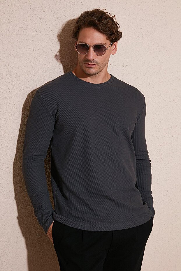 قميص قطني برقبة دائرية قصة ضيقة للرجال SWEAT 5905073