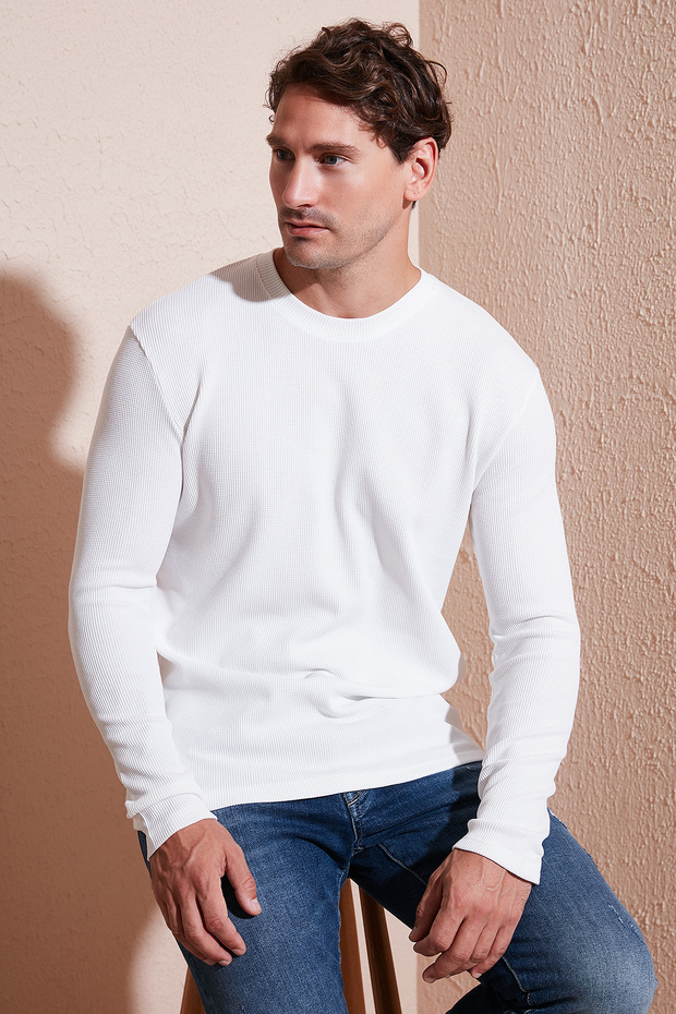 قميص قطني برقبة دائرية قصة ضيقة للرجال SWEAT 5905073