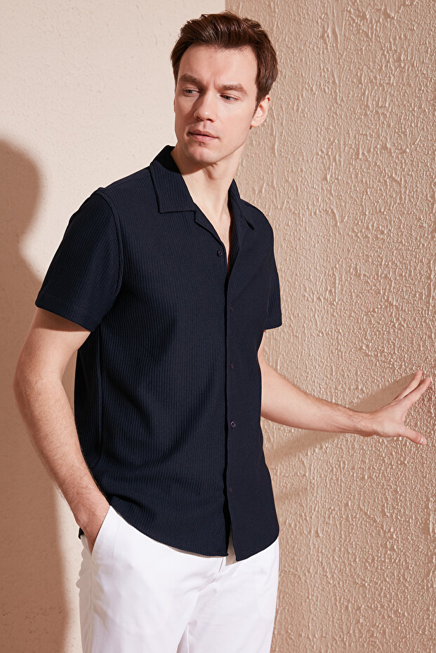Cotton Blend Apache Collar Short Sleeve Regular Fit Shirt Men's SHIRT CF24S115882