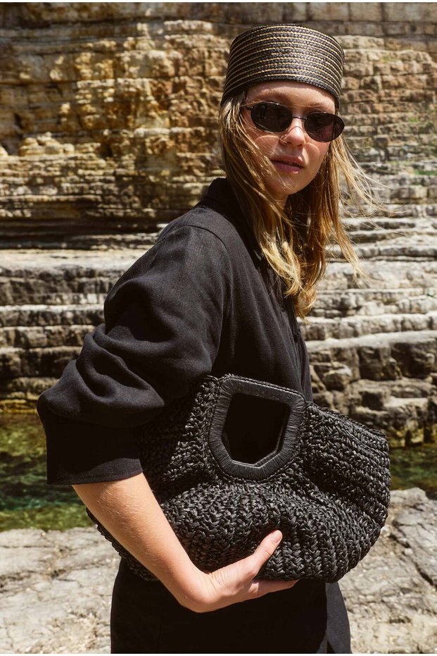 Half Moon Straw Bag Black
