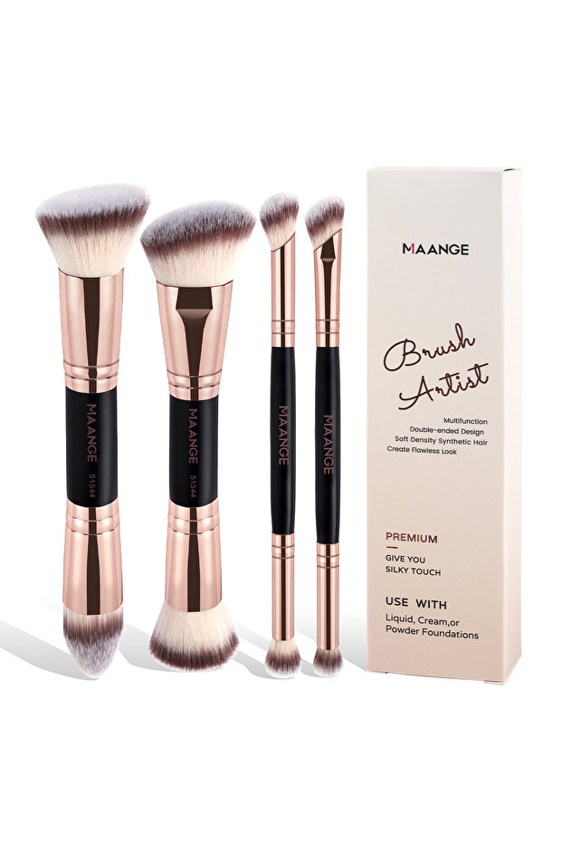 Black Champagne MAANGE 4pcs Basic Makeup Brushes Set With Box Dual-ended Foundations Powder Blush De