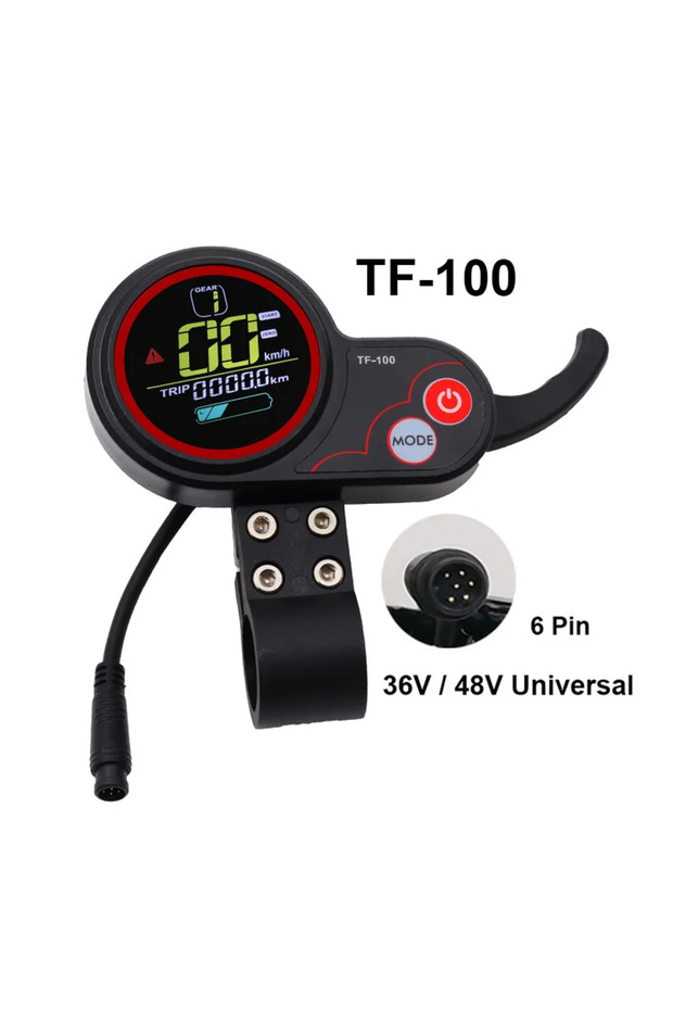 TF-100 6 دبابيس سكوتر كهربائي شاشة LCD عداد لوحة العدادات مفتاح الطاقة الخانق 36 فولت 48 فولت Unive
