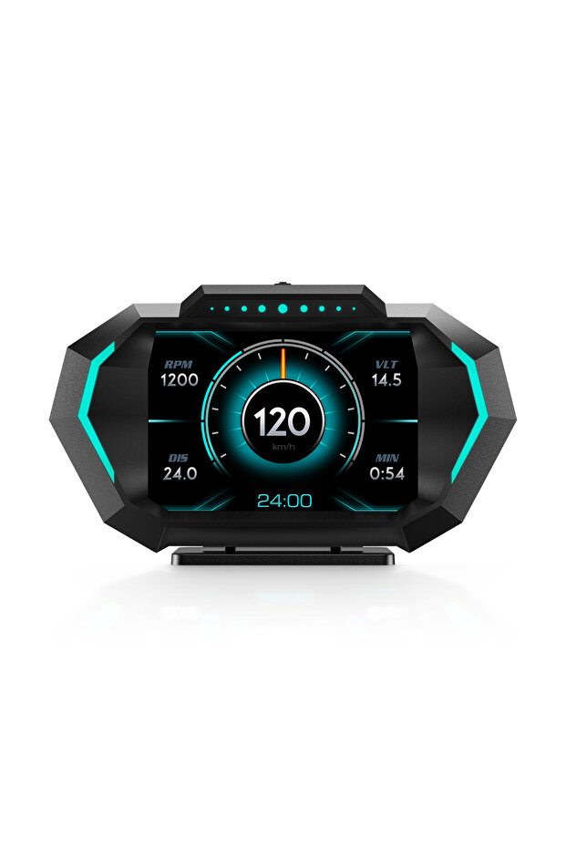 شاشة عرض أمامية P24 للسيارة بنظام OBD+GPS مزدوج، عداد رقمي ذكي لقياس الجهد والتيكو والميل والتسارع
