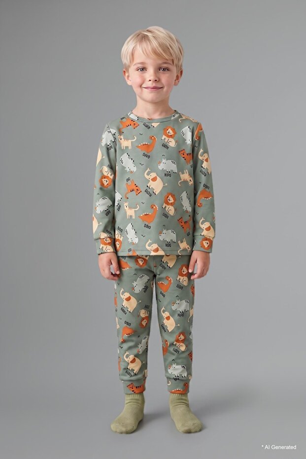 Printed Long Sleeve Top Elasticized Leg Bottom 2-Piece Pajama Set Baby Boy I1436A526Au