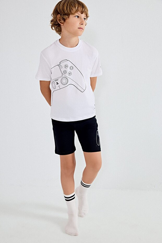 100% Cotton Playstation Licensed Regular Fit 2-Piece White Pajama Set for Boys H8202A826Hs