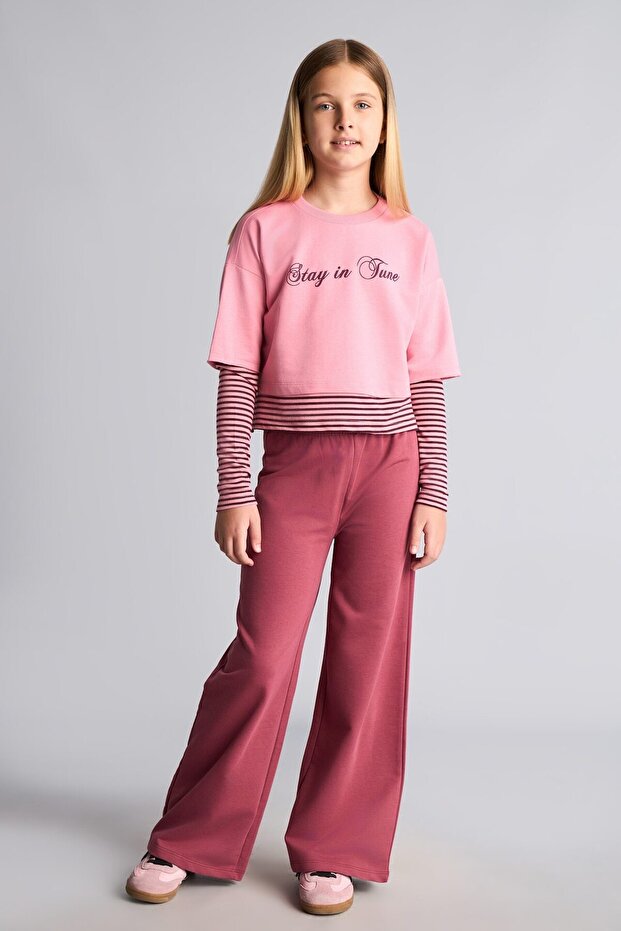 Printed Sweatshirt Top Wide Leg Bottom 2-Piece Set Girls I0855A826Au