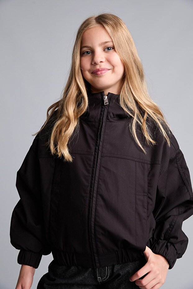 Hooded Black Raincoat for Girls G9221A826Au