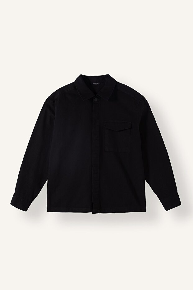 100% Cotton Single Pocket Hidden Placket Boxy Fit Basic Shirt Jacket F7124Ax26Au