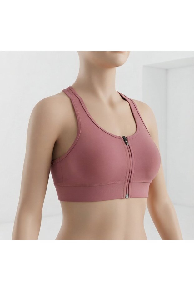 Women's Zippered Sports Bustier - Fitness and Yoga Crop