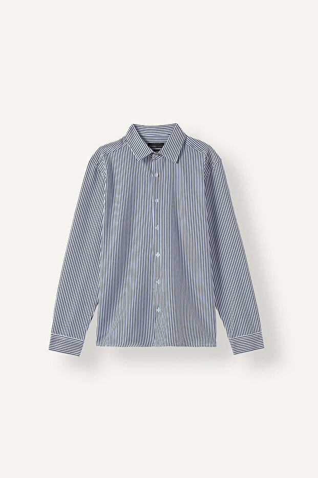 Modern Fit Polo Neck Striped Crinkle Fabric Seersucker Patterned Long Sleeve Shirt D6003Ax24Au