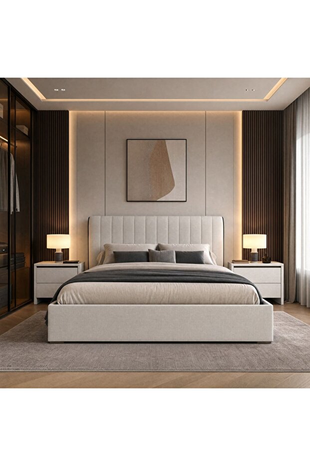 سرير من هاي بوينت بتصميم خشبي مع تنجيد أنيق ,165 × 222 سم, باللون الأبيض