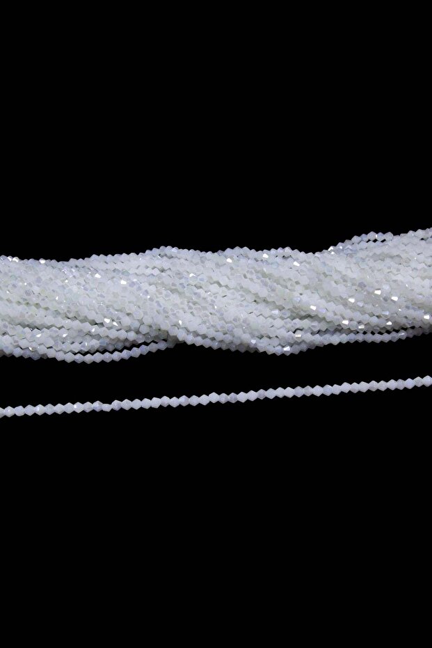4 mm Milk White Pyramid Crystal Glass Beads 1 Strand - (85 Pieces)