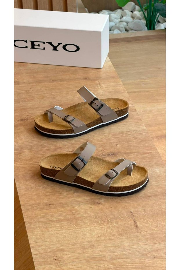 Genuine Leather Adjustable Buckle and Toe-Loop Women's Slippers 9910-Z34