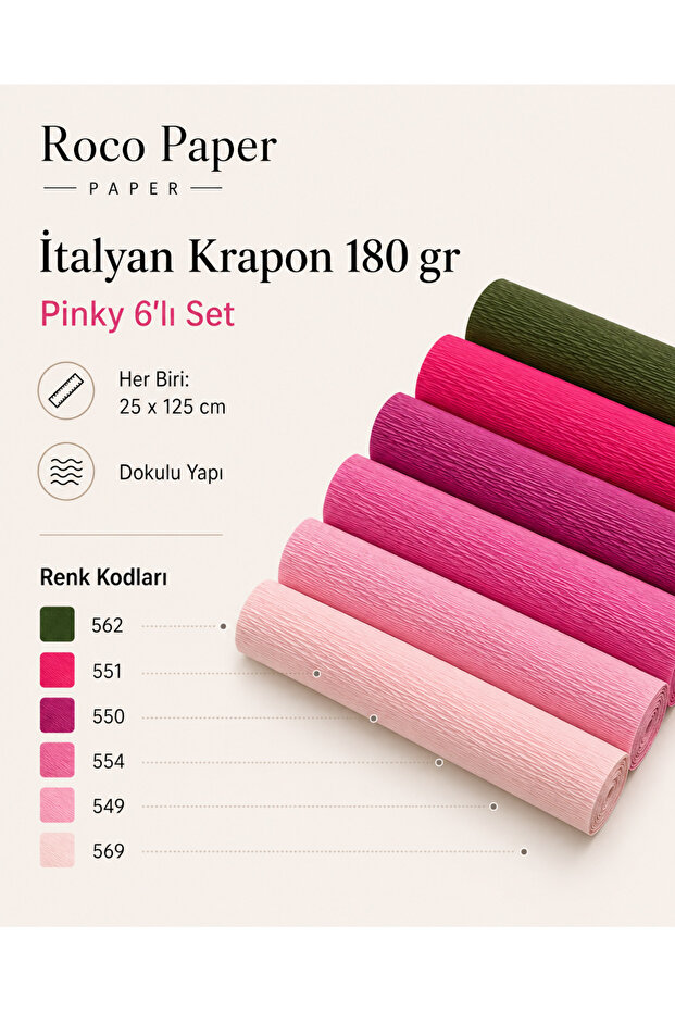 Italian Krapon Paper Set Pinky – 180 Gr - 25X125 cm Pack of 6 - 260% Stretching Feature