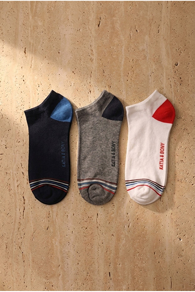 3 Pack Retro Men's Booties Socks White/Navy Blue/Grey