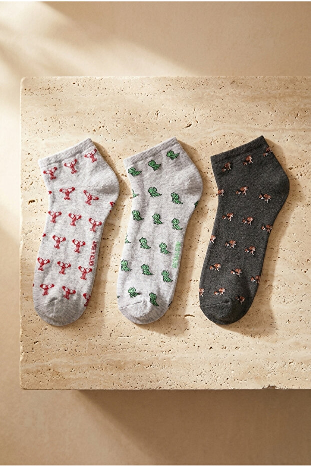 Men's Animal Patterned 3 Piece Booties Socks