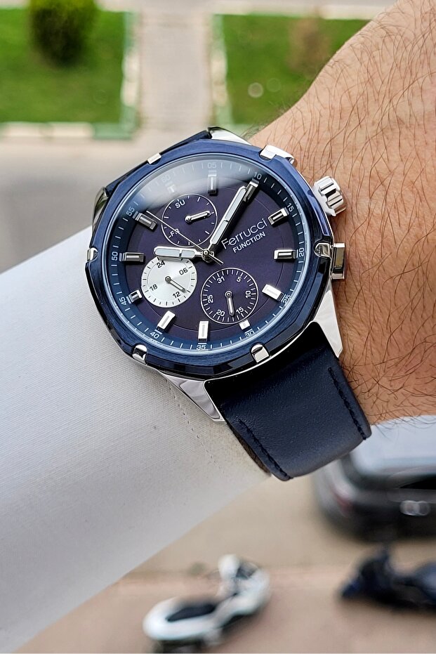 Silver Case, Navy Blue Color, Gift Packaged, 44 mm Men's Wristwatch