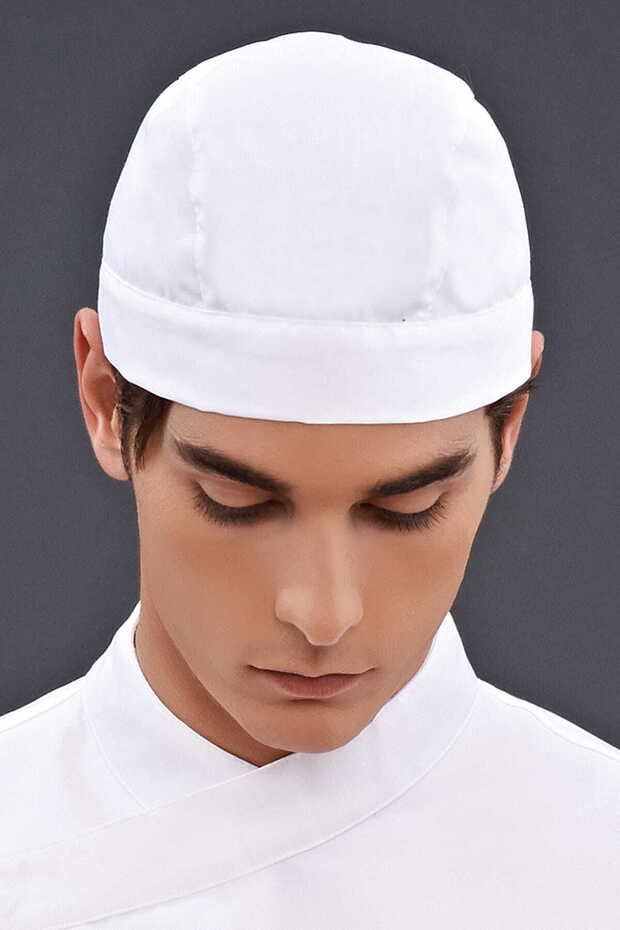 White Chef Bandana Form-Fitting Hat with Back Tie