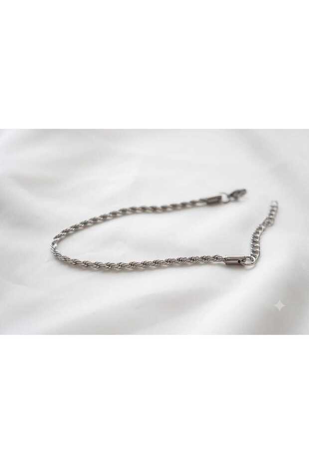 Thin Twist Chain 2mm Thick Silver Color Model Unisex (Women/Men) Steel Bracelet/ 18+4cm