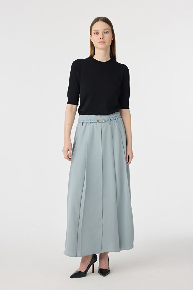 Belted Pleated Long Azalea Skirt 0212