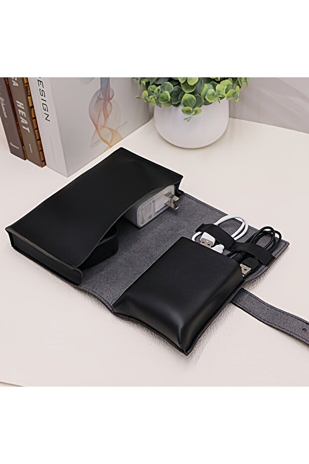 Black Multi-Compartment Storage Box -Portable Travel Organizer for Cables,Chargers,Pens &School/Tech