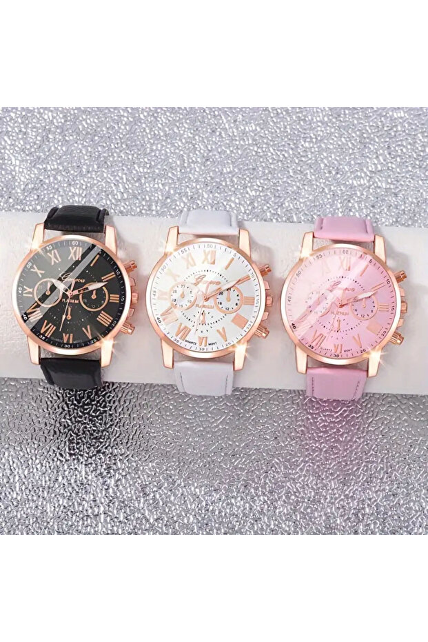 3pcs Fashion Quartz Watch 5/10/7/3-Piece Set - Round Zinc Alloy Case with PU Leather Strap