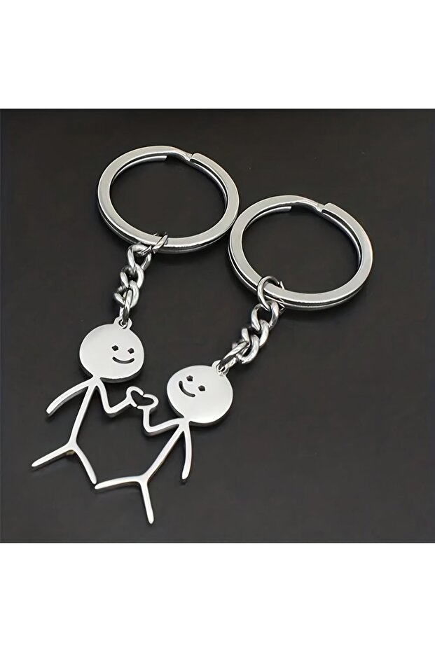 2pcs Silver Two heart-shaped keychains for couple matching - best friend keychains, perfect gifts, b