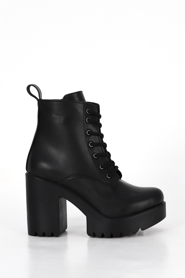 Jvl 207 Lace-Up Detail High Heel Boots-Black-Leather