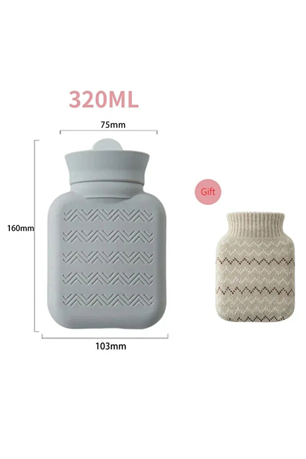 Gray 320ml Hot Water Bottle, Winter Mini Cute Hand Warmer, Portable Thickened Rubber Plush Hot Water