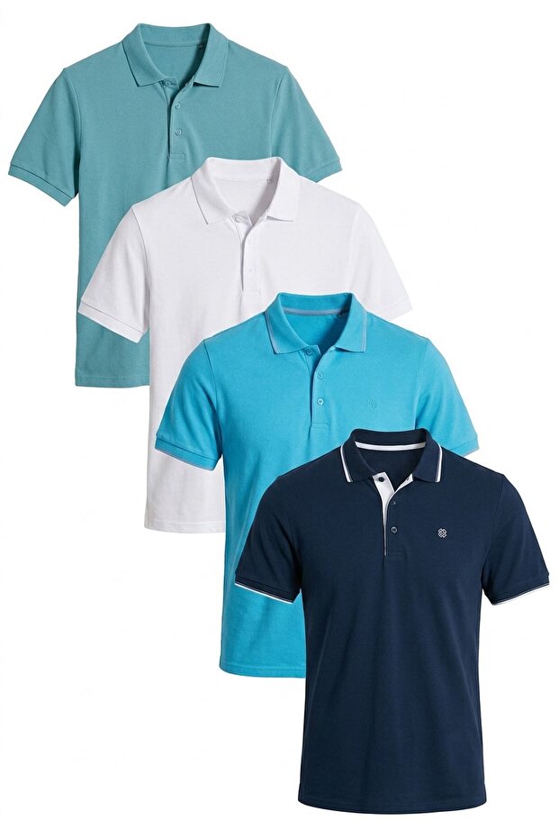 Cotton Regular Fit Buttoned Polo Collar 4-Pack t Shirt Men's Polo Collar t Shirt 590211827S4