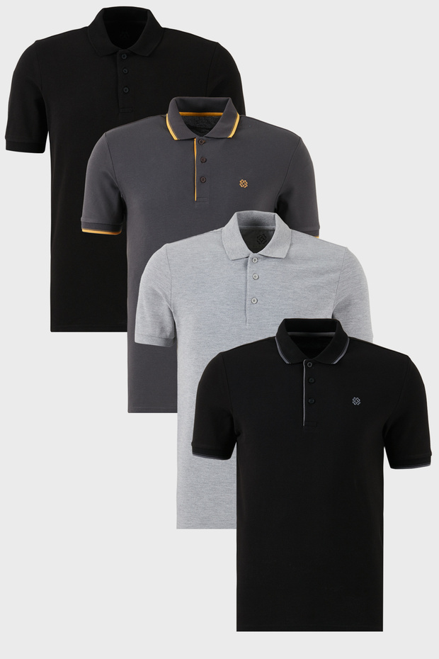 Cotton Regular Fit Buttoned Polo Collar 4-Pack t Shirt Men's Polo Collar t Shirt 590211827S4