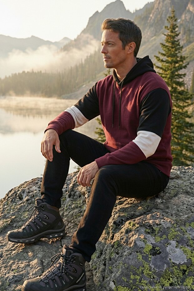 Cotton Relaxed Fit Hooded Inside Fuzzy Soft Ribbed Sweat Men's Sweat 5905299