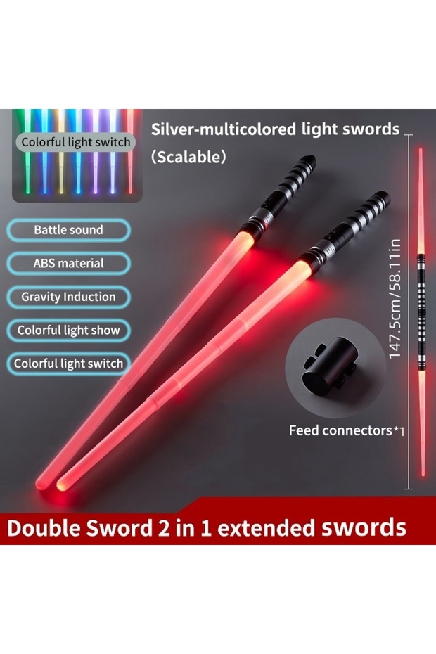 Silver 2pcs 7-Color Retractable Kids Lightsaber with Sound FX & Light Show, 2-in-1 Role-Play Sword,