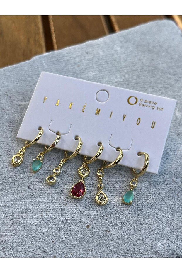 Yakemiyou Stone Detailed Six-Piece Earrings